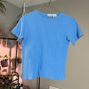 Katherine Bishop Cotton Top Casual Everyday T-Shirt Blue Short Sleeve L